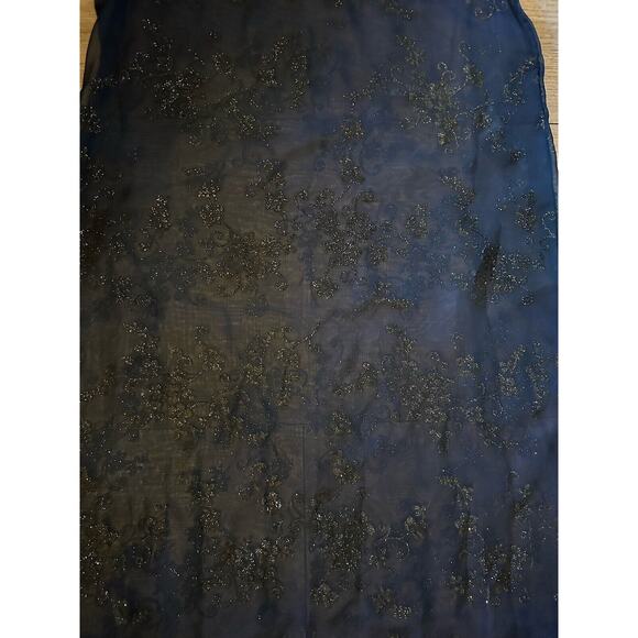 Vintage Dress Navy Black Shimmer floral Sheer Midi Size 14 1/2 Whimsy Fairy Goth - Picture 4 of 8